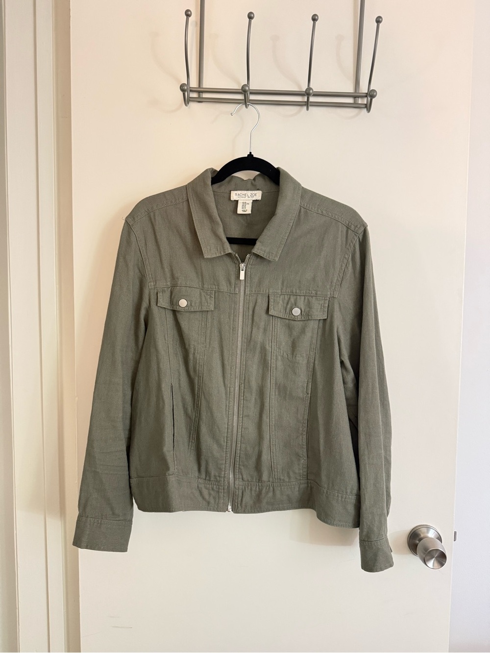 Linen Olive Utility Zip Jacket for Women